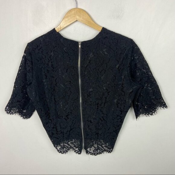 Oyamiki Short Sleeve Black Lace Crew Neck Blouse Top Size Large Romantic Boho L - Picture 13 of 14